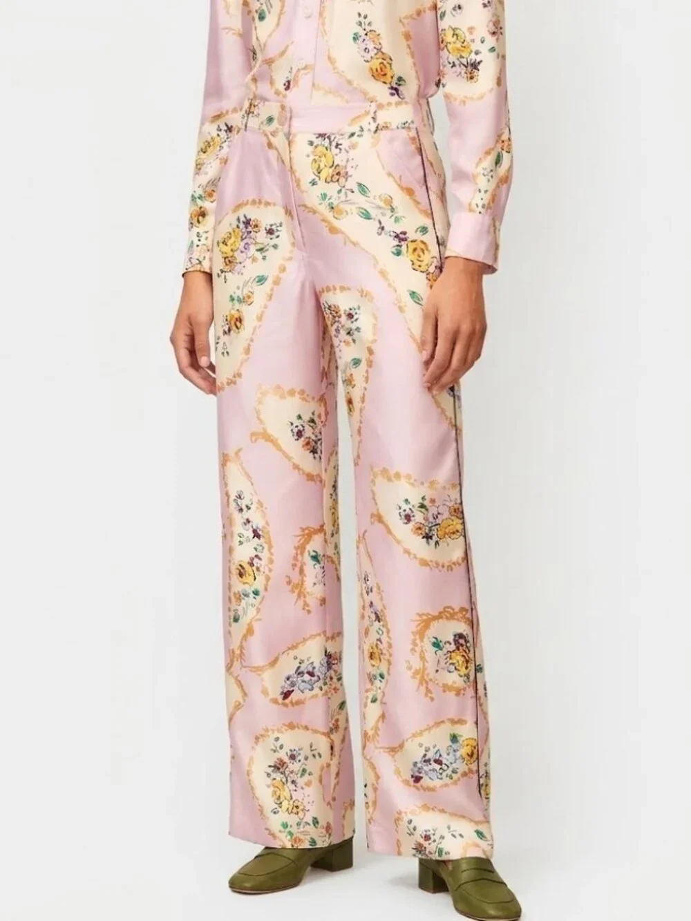 NWT Tory Burch Silk Cargo Pant in Pink Porcelain Floral Wide Leg Pants 4